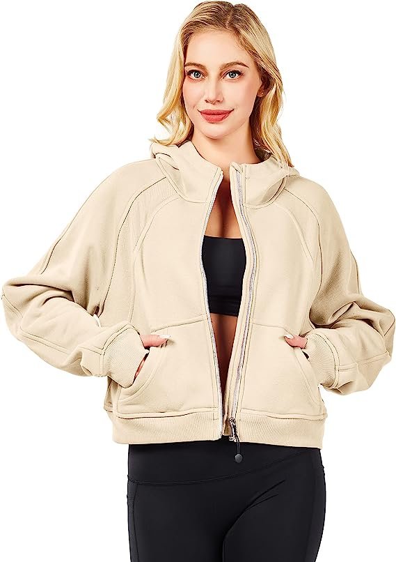 Workout Hoodies Zip Up Sweatshirt Pullover Long Sleeve Crop Hoodies